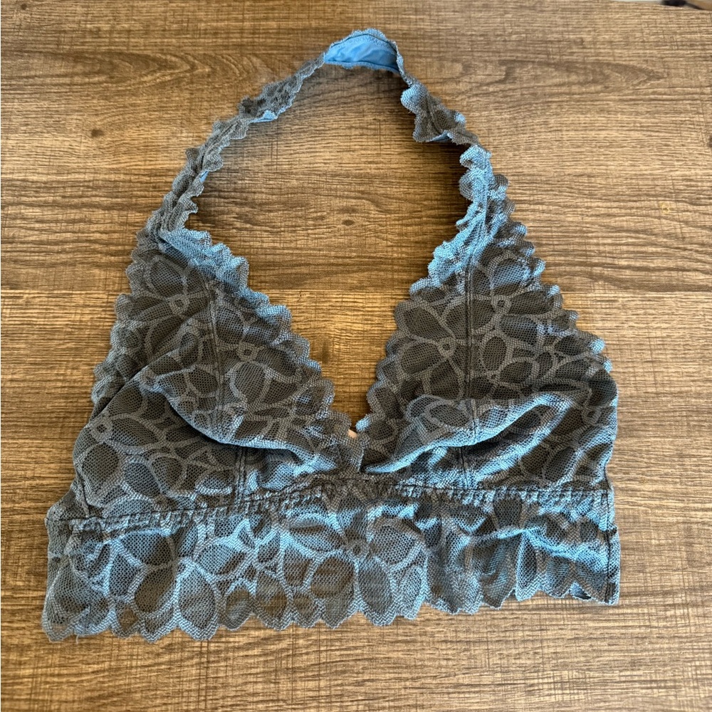 Victoria Secret Pink Gray Halter Lace Bralette SZ XS NWOT